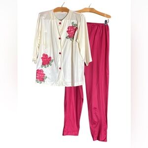 Vintage Van Raalte 2 piece Satin Suavette pajama set